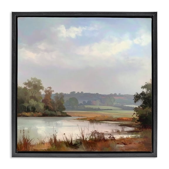 Stupell Industries French Country Riverside Grove Scenery Black Floating Frame Canvas Art, 18 x 18, by Alonza Saunders