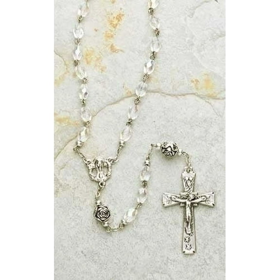 Roman 23" Florentine Clear Iridescent 8mm Glass Beaded Rosary with Keepsake Box