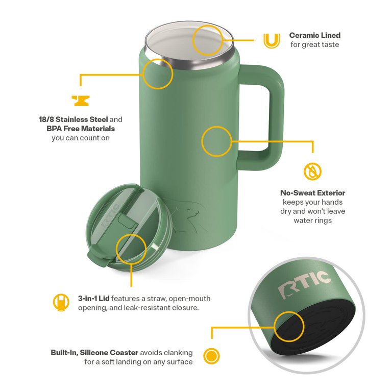 RTIC 64 oz Ceramic Lined Insulated Road Trip Tumbler, Leak