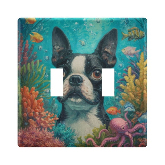 WOBOGO Cute Boston Terrier 2-hole Switch Plates PC Flame Retardant Plastic Material Glossy Finish Smooth Touch 4.56x4.48x0.27in