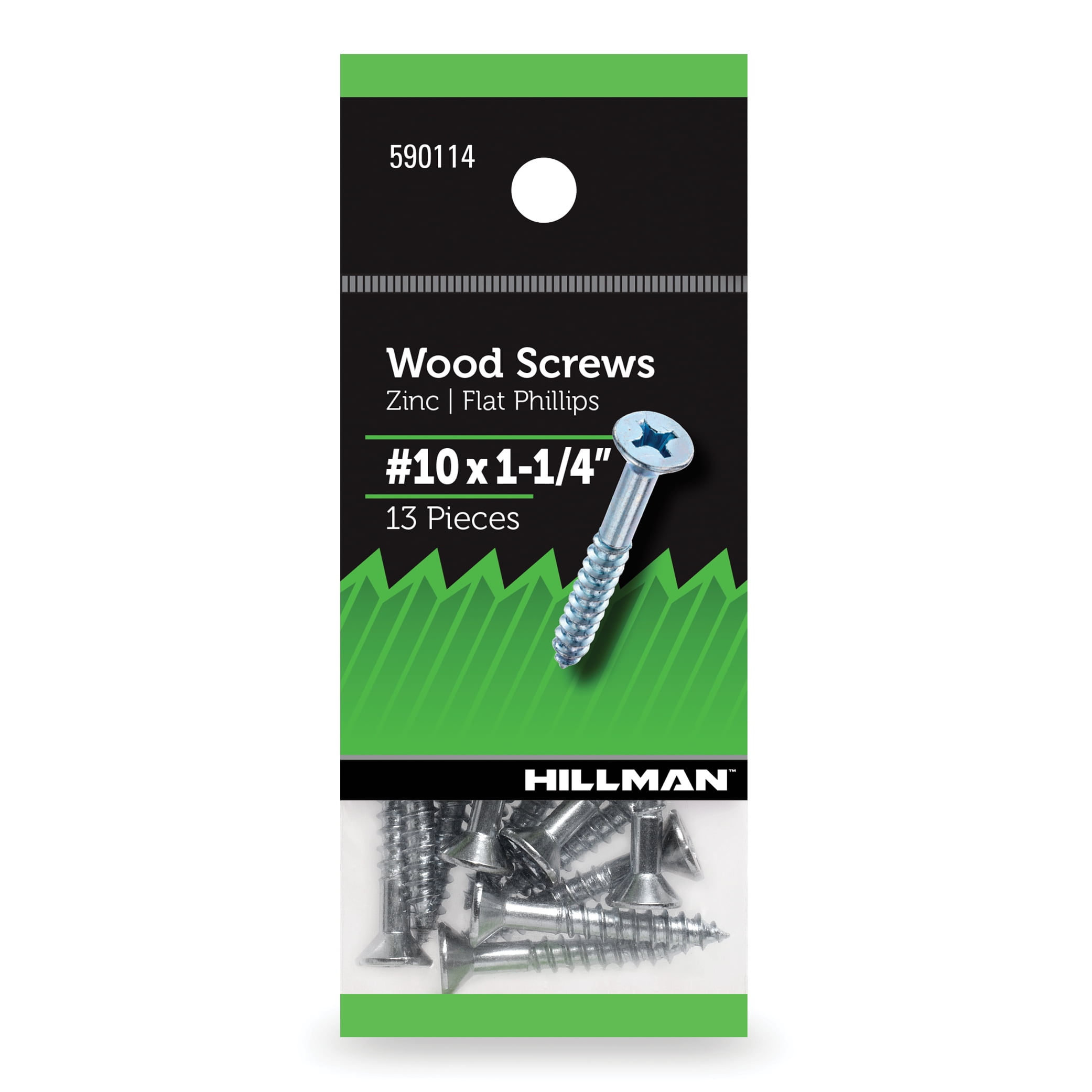 (6 pack) Hillman Wood Screws, #10 x 1-1/4", Steel, Zinc, Interior Screw, Phillips, Silver, 13 pack