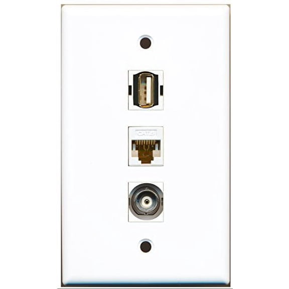 RiteAV - 1 Port USB A-A and 1 Port BNC and 1 Port Cat6 Ethernet White Wall Plate