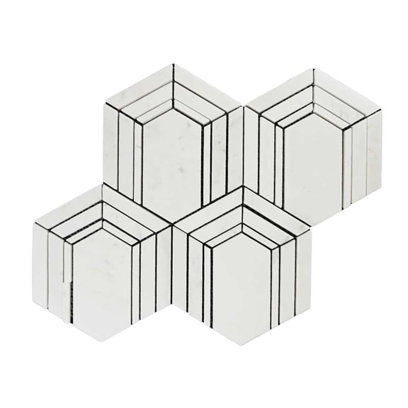 The Tile Life Argos Peak Carrara & Thassos Polished Marble Mosaic Floor & Wall Tile, 12 x 14 in, 1-Piece