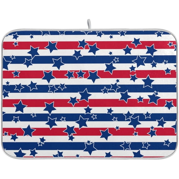 American Patriotic Stars Stripes Absorbent Dish Drying Mat,16 x 18 Inch Microfiber Kitchen Countertop Table Protector Multi-Purpose Counter Rack Sink Drainer Pad