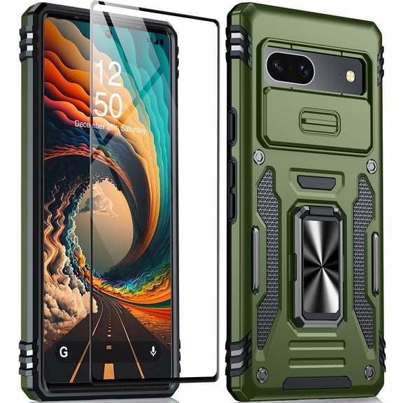 ANTSHARE for Google Pixel 7A, Slide Camera Cover & Screen Protector & 360°Rotatable Ring Kickstand Military Grade Heavy Duty Protection Case for Google Pixel 7A