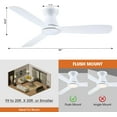 thumbnail image 6 of Parrot Uncle Ceiling Fans with Lights 52 Inch White Low Profile Ceiling Fan with Remote Control for Bedroom Flush Mounted, Dimmable LED Light, 6 of 9