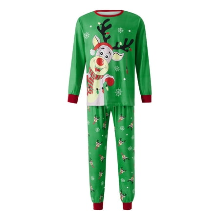 

Gureui Christmas Matching Family Pajamas Set Cartoon Elk Snowflake Print Long-Sleeved Round Neck Tops + Elastic Waist Trousers for Parents/Children Sleepwear