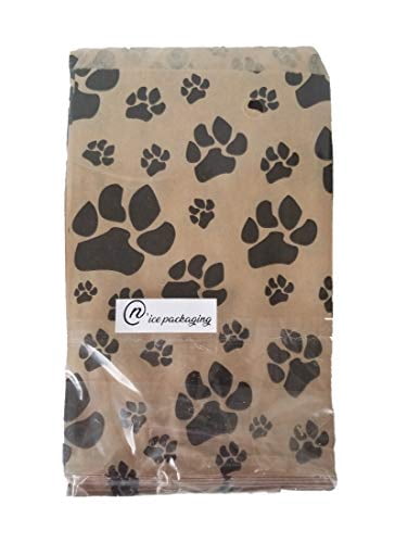 100 Flat Paper Gift Bags 4x6 Inches - Paw Print Design For Candy, Party Favors, Retail Packaging
