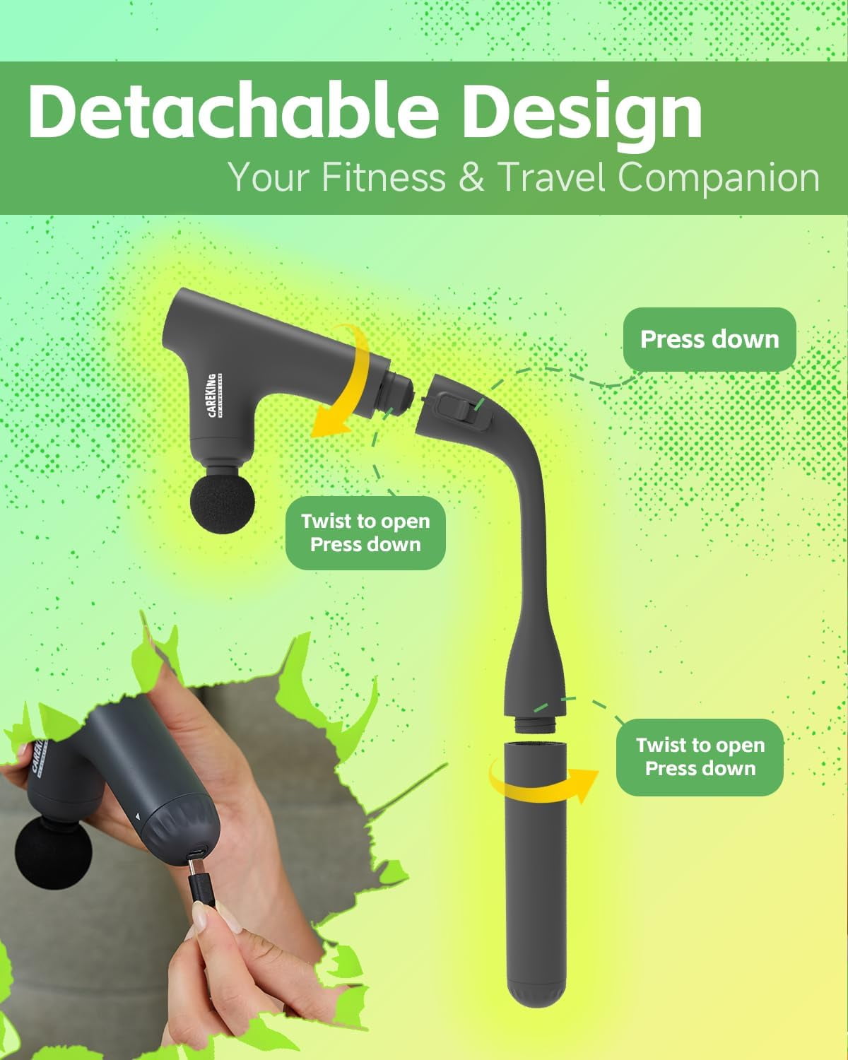 Convertible 3-in-1 Massage Gun Deep Tissue with Extended Handle for Back Pain Relief