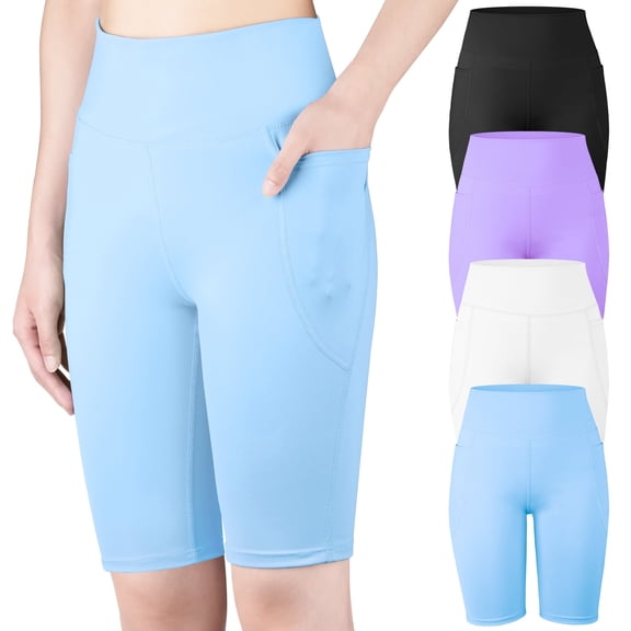 BIG ELEPHANT 4-Pack Girls' Bike Shorts with Pockets High Waisted Athletic Compression Workout Shorts for Yoga Dance Running Soccer, Sizes S-XXL