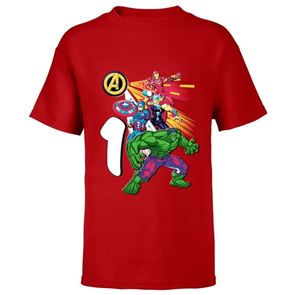 Marvel Super Heroes Avengers 1 Year Old First Birthday - Short Sleeve T-Shirt for Kids - Customized-Red