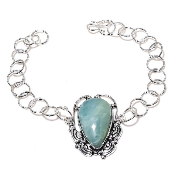Natural Aquamarine Gemstone Handmade 925 Sterling Silver Bracelet 7-8"
