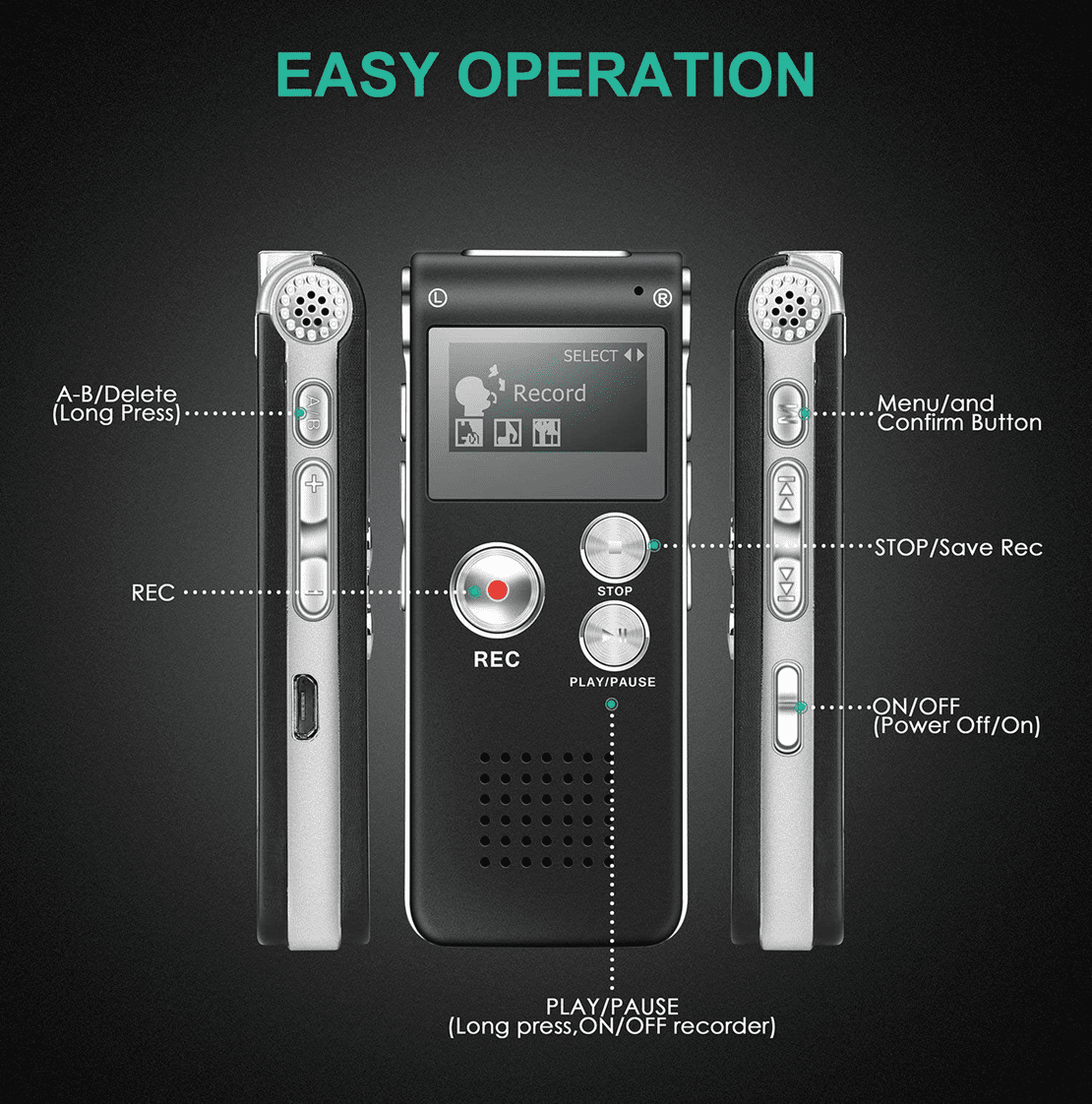 Digital Voice Recorder with Playback,Activated Recorder for Meetings/Lectures/Interviews/Classes,with USB Rechargeable