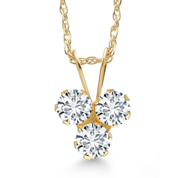 Gem Stone King 14K Yellow Gold White Lab Grown Diamond 3-Stone Pendant Necklace for Women (0.30 Cttw, Gemstone April Birthstone, Round 3MM, 18 inch Chain)