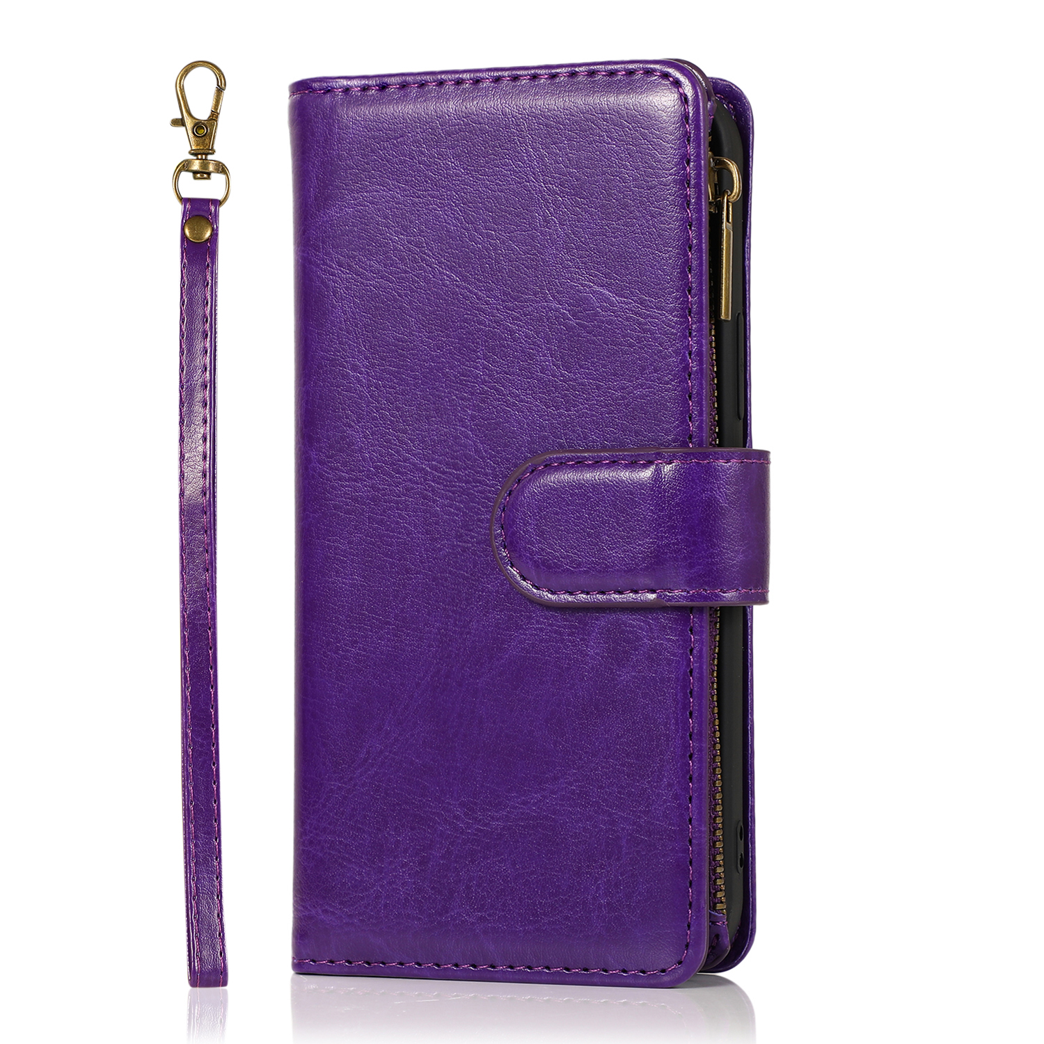 for Samsung Galaxy S21 Ultra (6.8") Leather Zipper Wallet Case 9 Credit Card Slots Cash Money Pocket Clutch Pouch Stand & Strap Cover ,Xpm Phone Case [Purple] - image 4 of 8