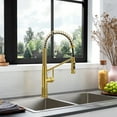 thumbnail image 1 of Nette Single-Handle Brass Kitchen Faucet with Pull Down Sprayer in Brushed Gold, 1 of 16