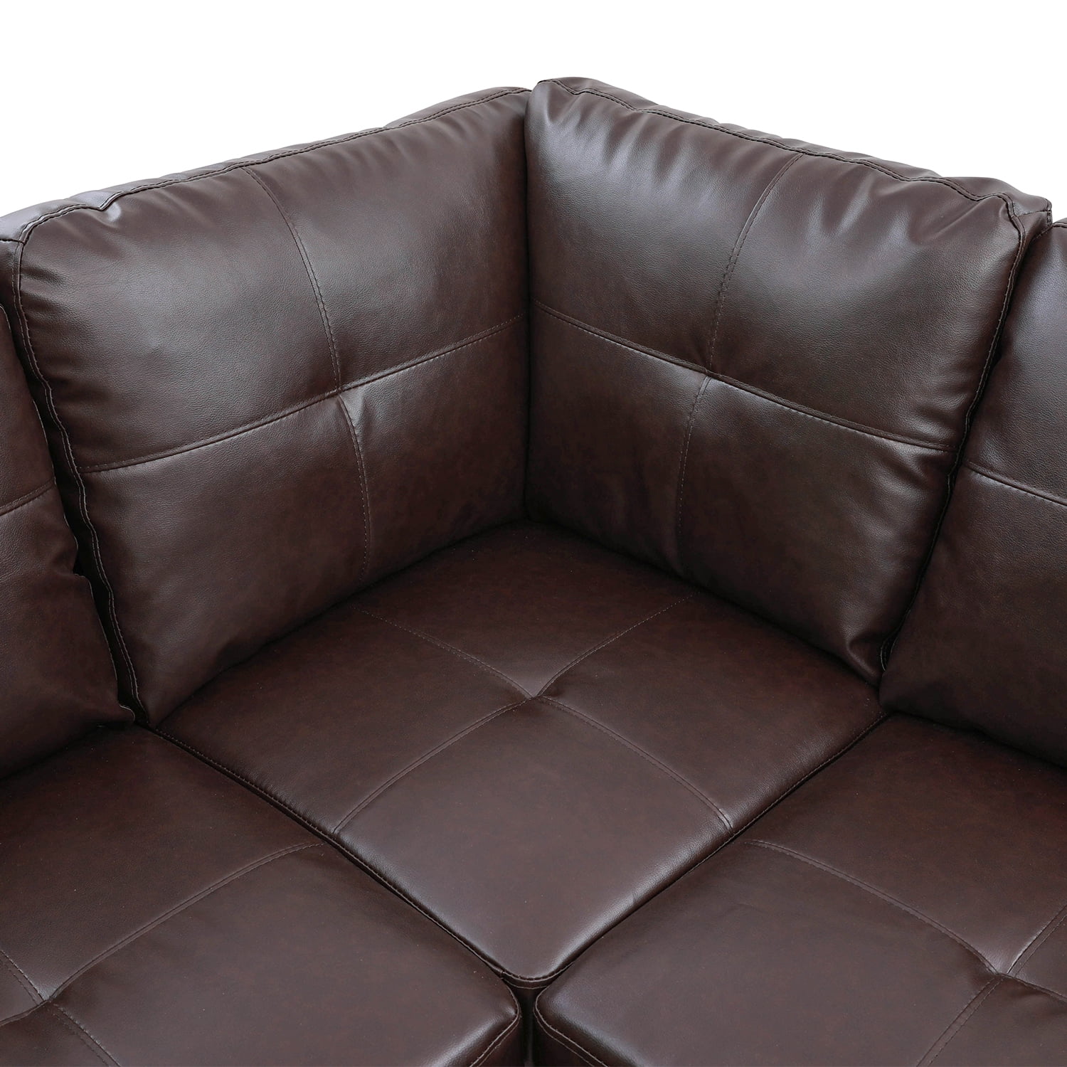 Hommoo L Shaped 4-Seat Couch, Faux Leather Sectional Couches and Sofas, Modern Living Room Furniture Sets Sectional Sofa Set, Brown(No Ottoman)