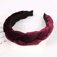 thumbnail image 2 of XASZHN Textured Braided Velvet Wide Headband for Women Solid Color Hair Accessory with Ribbon Detail Wine_001 One Size, 2 of 5