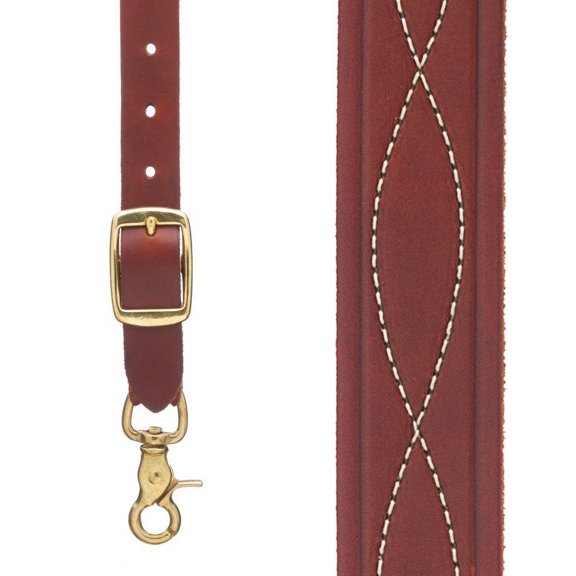 SuspenderStore Handcrafted Chain Stitch Leather Suspenders - 1.5-In Wide - Trigger Snap