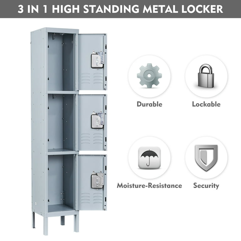 WISUNO 3 Door Vertical Stackable Storage Cabinet with Lock,Anti-Failing  Device, Metal Lcoker,Organizer for Office, Home, Gym, School,Employee,Kids.