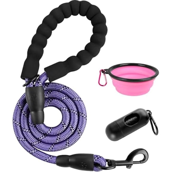 Eryueer Dog Leashes for Large Dogs Heavy Duty Dog Leash 4/5/6 FT with Comfortable Padded Handle and Highly Reflective Threads for Medium Large Dogs Walking Training Running (4FT-1/2'',Purple)