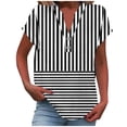thumbnail image 2 of YHAJDS Womens Tops Short Sleeve V Neck Button Front Casual Blouse Linen Like Striped Print, 2 of 5