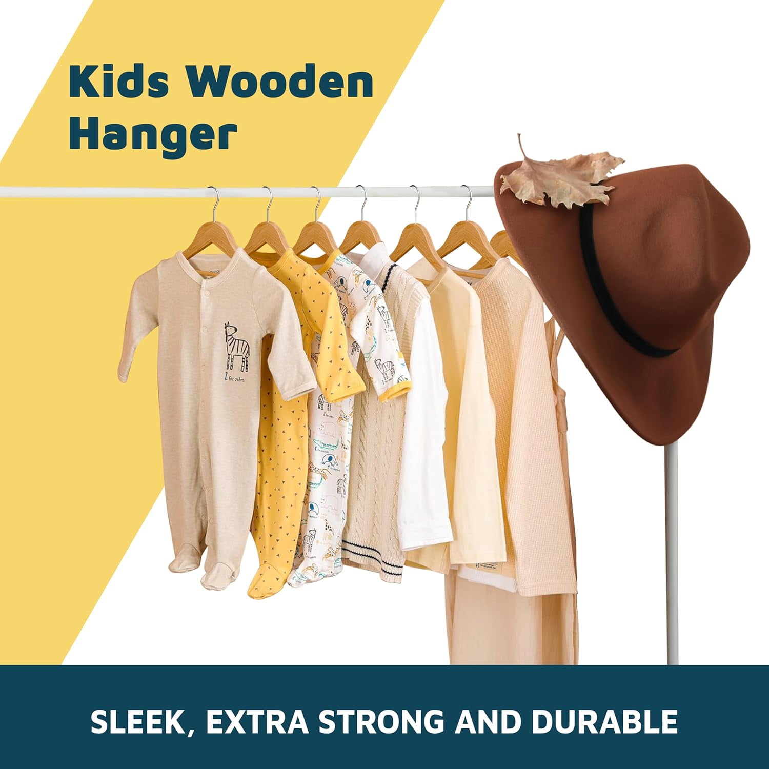 Lifemaster 50-Pack Natural Wooden Kids Hangers, 11.8" Toddler & Baby Hangers with 360° Swivel Hook, Pants Bar & Notches, Space-Saving Design, Ages 0–8