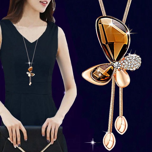Collar de cadena de suéter de payaso de cristal para mujer, estilo coreano, con cadena de suéter para ropa, colgante de borla larga