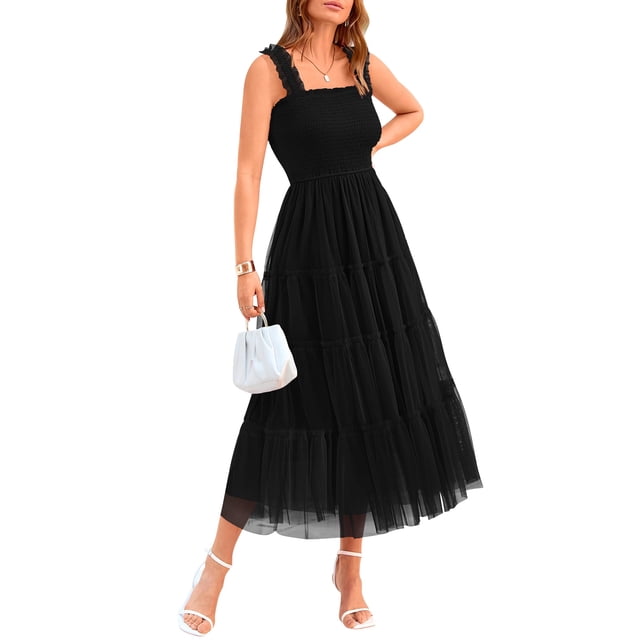 Vestido BTFBM para mujer de verano 2025, sin mangas, cuello cuadrado, negro
