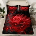 thumbnail image 2 of Manfei 3D Red Rose Twin Sheet Sets 3 Pieces, Girls Women Twin Fitted Sheet, Chic Floral Flower Blossoms Flat Sheet, Happy Valentine's Day Black Bedroom Decor, 2 of 7