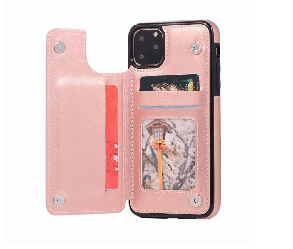 Rose Gold Double Magnetic Clasp Durable Shockproof Cover 6.1 Inch PU Leather Kickstand Card Slots Case ONETOP Compatible with iPhone 13 Wallet Case with Card Holder 