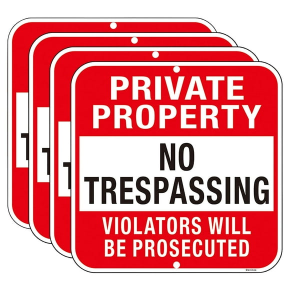Doninex Large (4 Pack) Private Property No Trespassing Sign, 12x12 Inches Metal Heavy Duty Reflective Aluminum, Violators Will Be Prosecuted Signs, Weather Resistant, Wea
