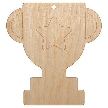 Trophy Award Outline with Star Wood Holiday Christmas Tree Ornament Unfinished DIY Pre-Drilled Craft