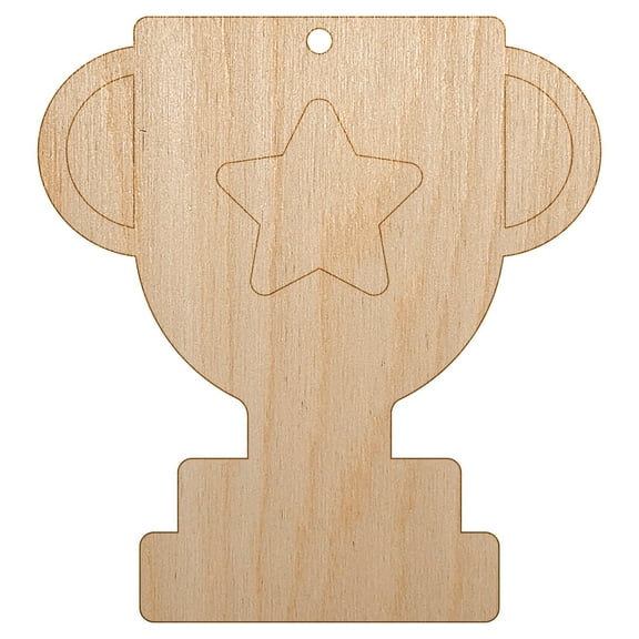 Trophy Award Outline with Star Wood Holiday Christmas Tree Ornament Unfinished DIY Pre-Drilled Craft