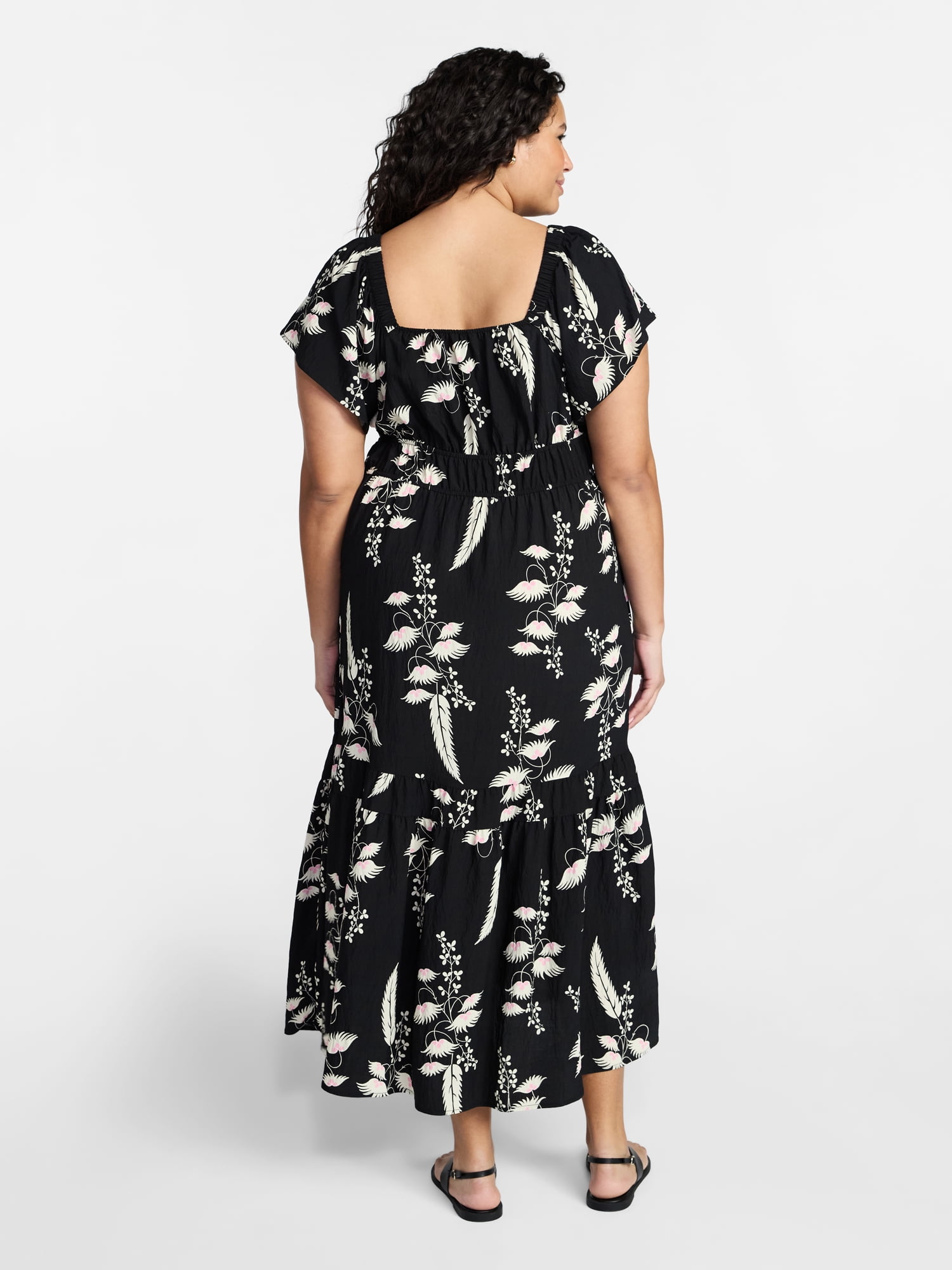 Terra & Sky Women's Plus Size Sweetheart Maxi Dress with Flutter Sleeves, Sizes 0X-4X