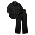 thumbnail image 5 of Womens Pajama Sets Fall Winter Solid Long Sleeve Button Down Shirt Long Pants Loose Loungewear Black L, 5 of 5