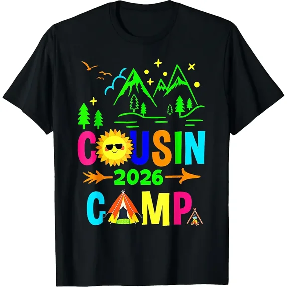 Colorful Cousin Camp 2026 Mountain Print Unisex Summer Graphic T-Shirt