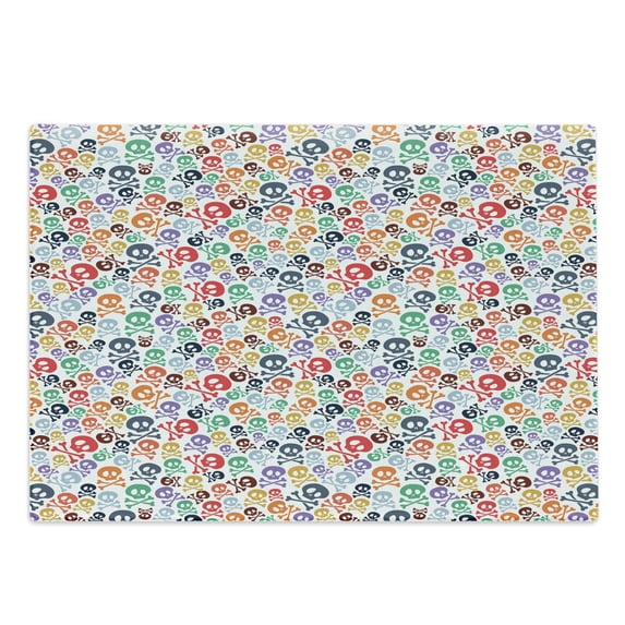 Skull Cutting Board, Halloween Themed Colorful Skulls and Crossbones Funny Cartoon Style Pattern Print, Decorative Tempered Glass Cutting and Serving Board, Large Size, Multicolor, by Ambesonne