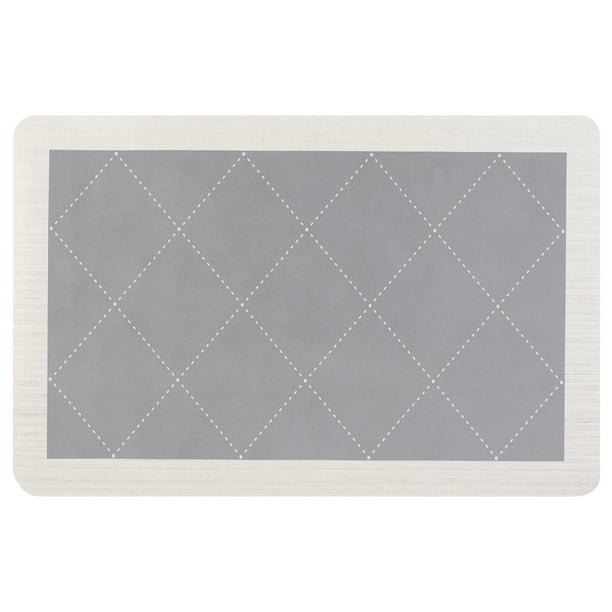 Alfombra de cocina geométrica REGALWOVEN, tapete de cocina acolchado anti-fatiga, alfombra cómoda impermeable y antideslizante gris 18" x 28"