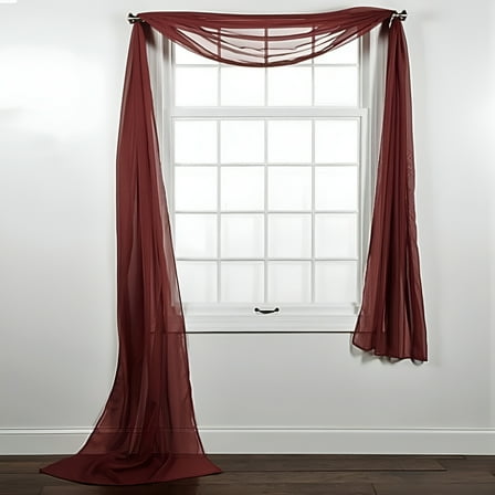 1 PC SOLID BURGUNDY SCARF VALANCE SOFT SHEER VOILE WINDOW PANEL CURTAIN 216" LONG TOPPER SWAG