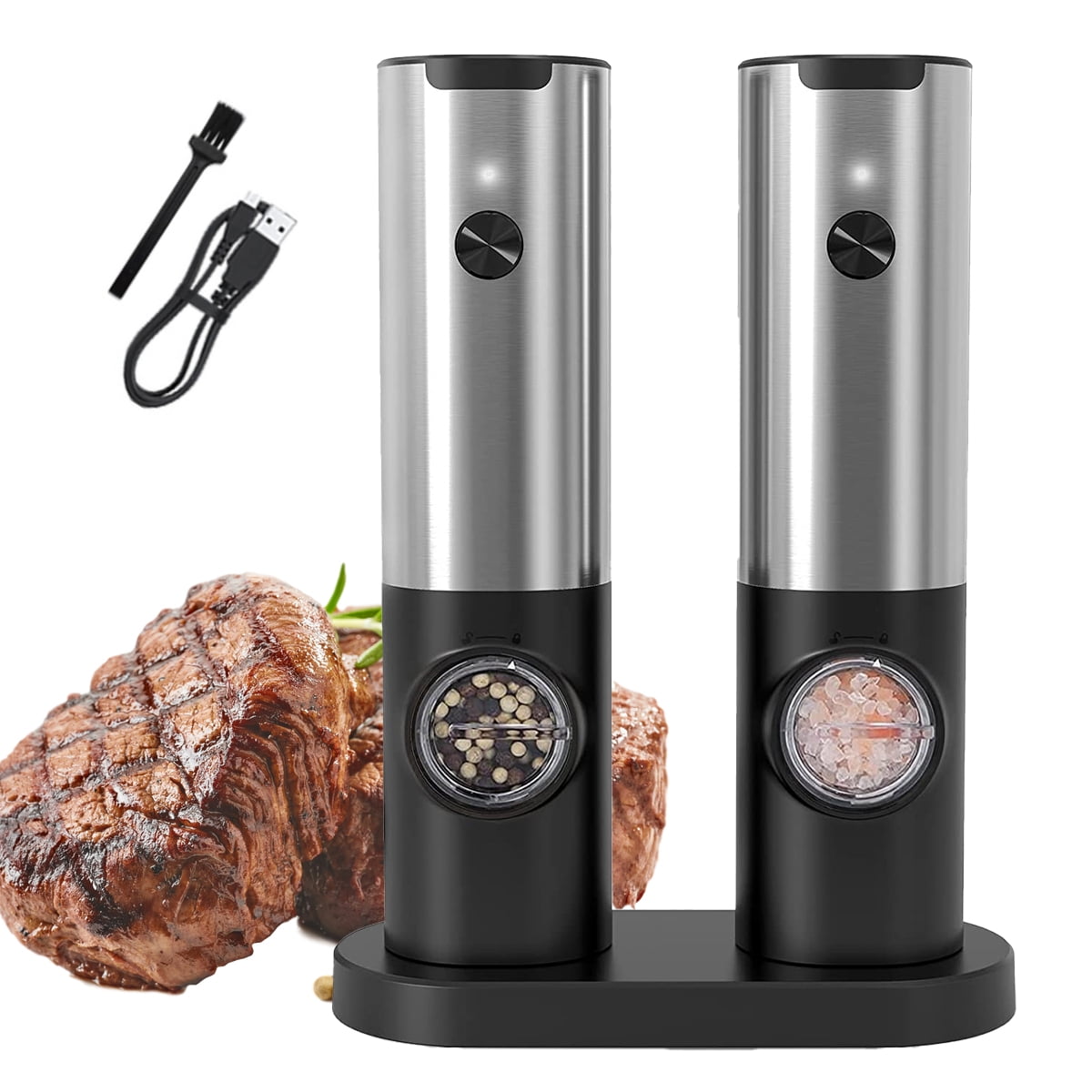 Electric Salt And Pepper Grinder Set Base Charging Stainless Steel USB Rechargeable  Automatic Pepper Mill Salt