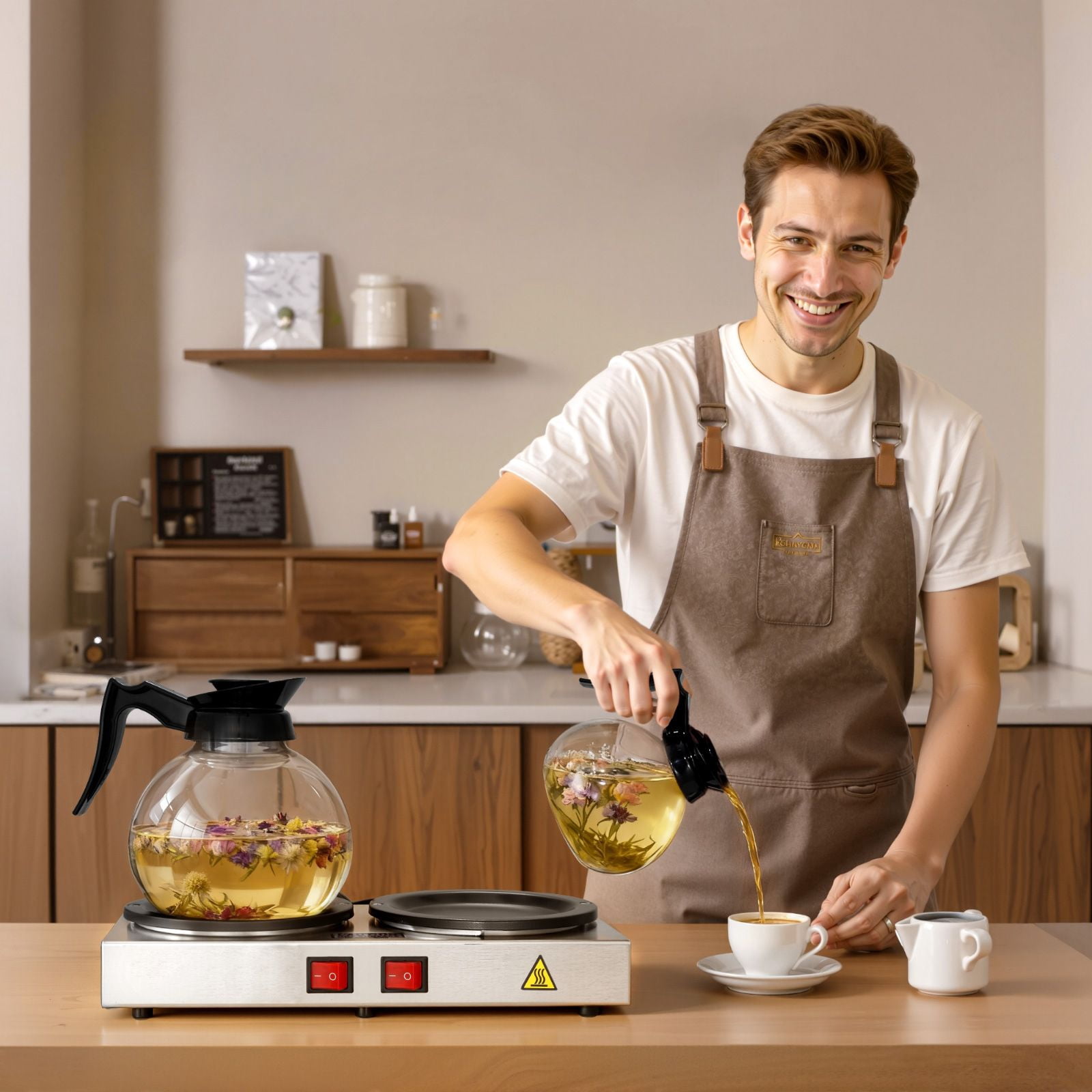 Coffee Decanter Warming Plate Dual Station 185°F Stainless Steel for Home Office Commercial Use