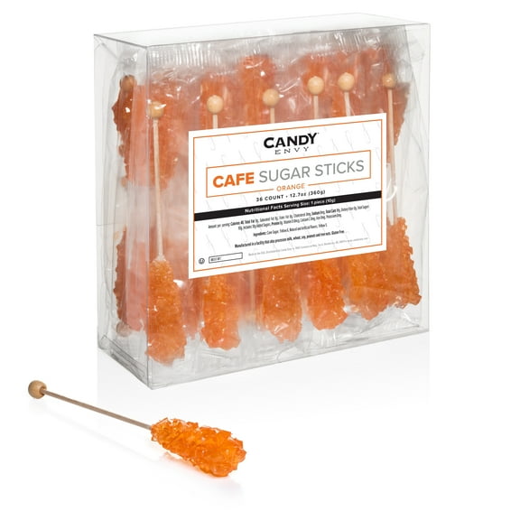 Candy Envy Orange Cafe Sugar Sticks, 36 Individually-Wrapped Sugar Sticks