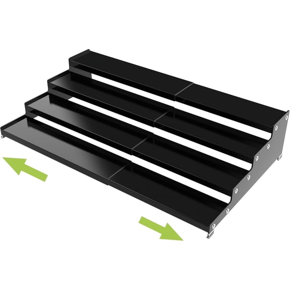 Expandable 4-Tier Step Spice Rack Organizer for Kitchen Cabinet Modern Design and Non Skid Space Saving Storage Shelf for Countertop Cabinets Pantry(1Pack/Black)