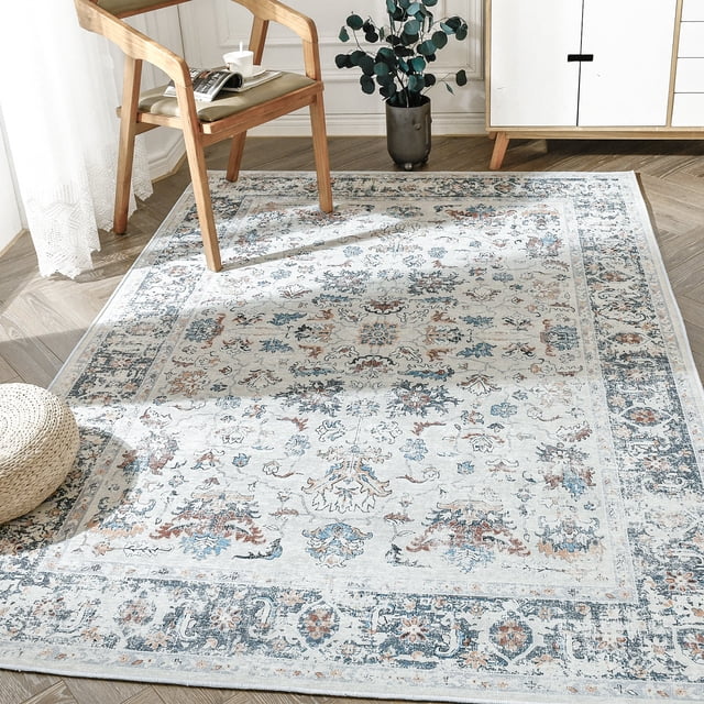 RUGKING Area Rug 4x6 Floral Indoor Thin Carpet Traditional Multi Gray Foldable Non-Slip Rug for Entryway Hallway Living Room Bedroom Kitchen