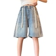 thumbnail image 5 of Ruyang Girls Baggy Jeans Shorts Y2k Hip Hop Streetwear Denim Shorts Unisex Kid Vintage Fashion Bermuda Jorts Star Embroidery Clothes, 5 of 8