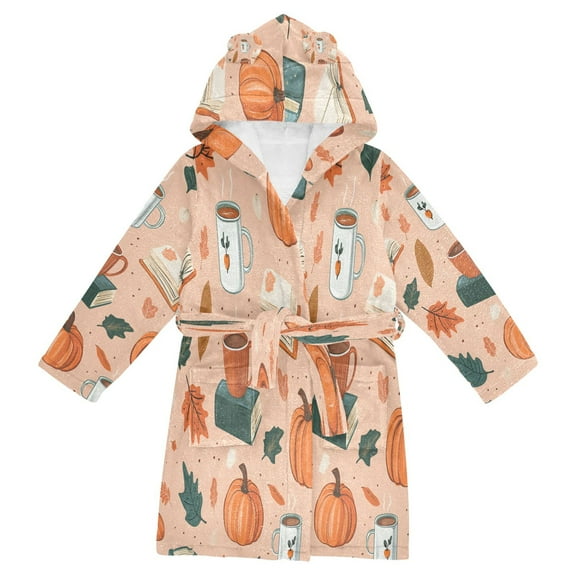 FORMRS Niños Bathrobe Unisex Hooded Robe Soft Plush Pajamas Sleepwear, Size 2-3T, Pink Fall Coffee