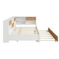 thumbnail image 3 of Full Size Platform Bed,L-Shaped Bed Frame with Trundle and and Bookcase, Mattress Foundation with Led Downlight and USB Port for Small Room,Bedroom, Guest Room, White, 3 of 8