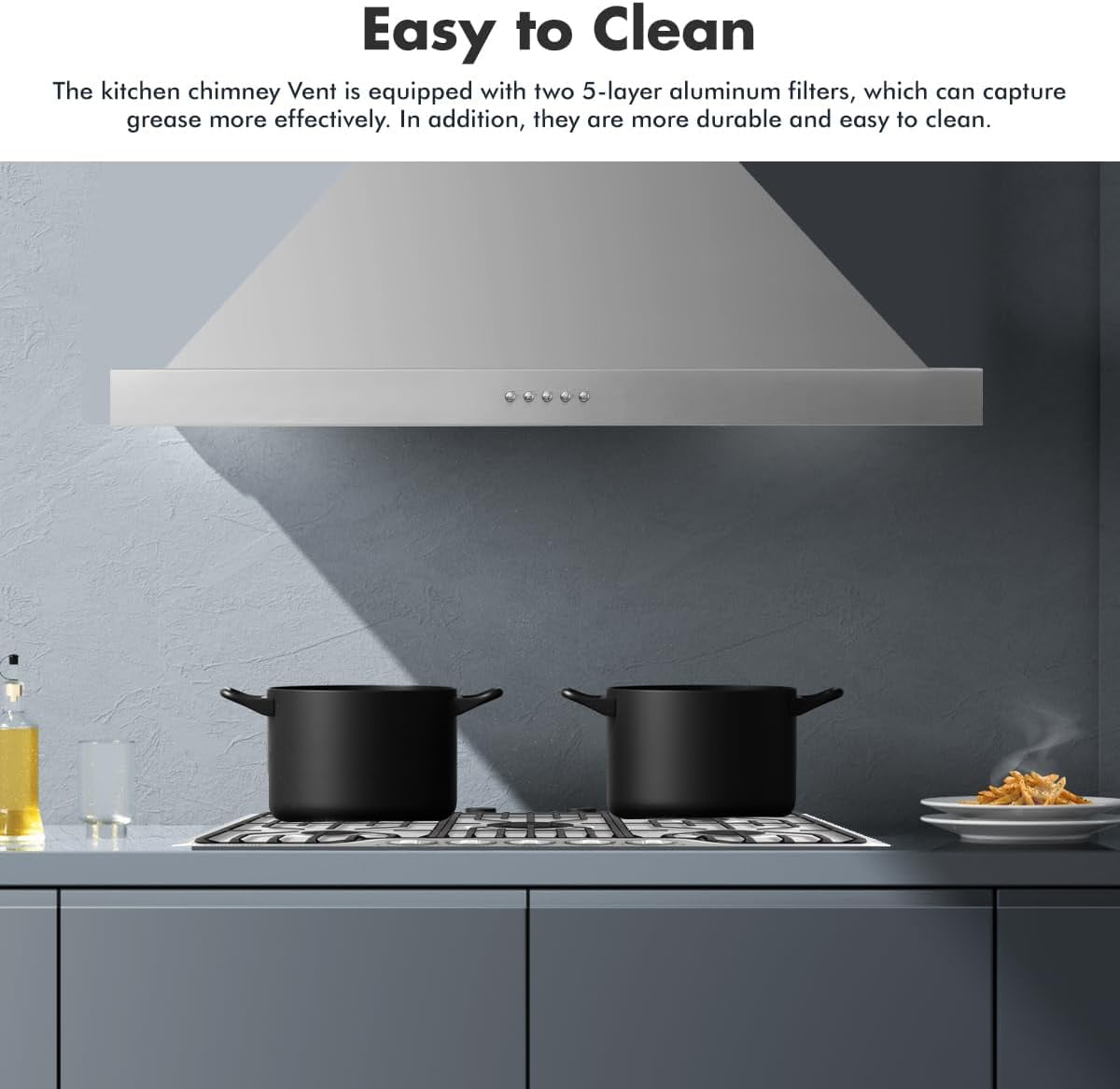KYascend Upgraded 48 inch Wall Mount Range Hood Vent Convertible Dual Motors 1500CFM Stainless Steel for Kitchen 3 Speed Exhaust Fan ETL Listed