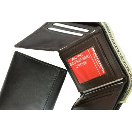 - Genuine Soft Leather Tri-fold ID Coin Credit Card Holder Mens Wallet 536 (C) Black